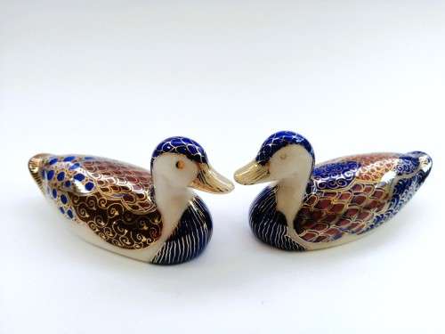 Two Vintage gold trim ceramic ducks