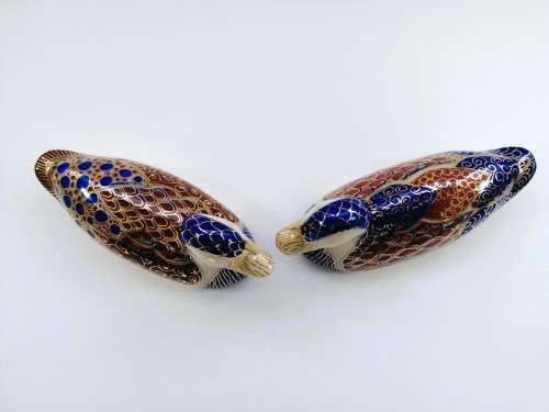 Two Vintage gold trim ceramic ducks