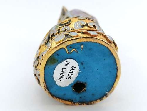 Cute vintage blue colour Cloisonne brass enameled cat. Vintage Cloisonné cat figurine.