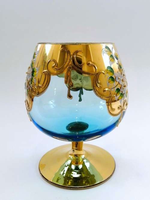 Vintage Italian  Blue & Gold Venetian De - Ar Sesto Fiorentini Italian Goblet