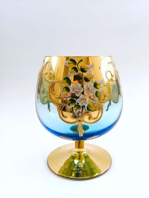 Vintage Italian  Blue & Gold Venetian De - Ar Sesto Fiorentini Italian Goblet