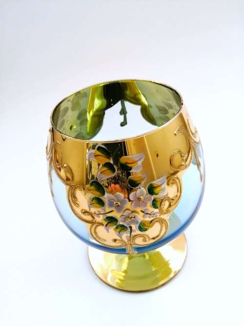 Vintage Italian  Blue & Gold Venetian De - Ar Sesto Fiorentini Italian Goblet