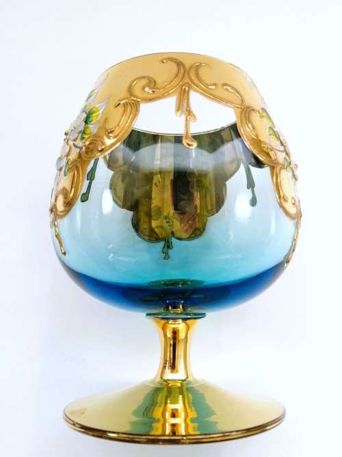 Vintage Italian  Blue & Gold Venetian De - Ar Sesto Fiorentini Italian Goblet