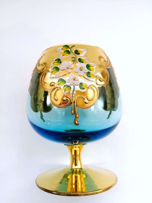 Vintage Italian  Blue & Gold Venetian De - Ar Sesto Fiorentini Italian Goblet