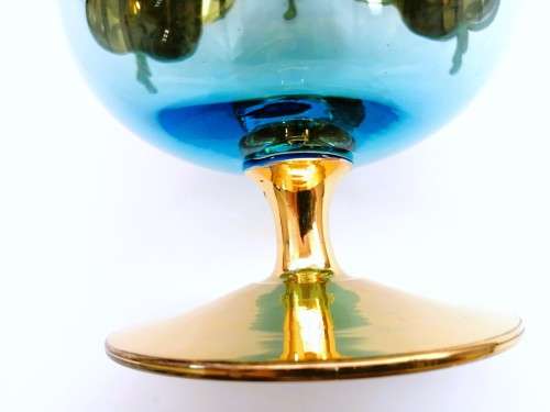 Vintage Italian  Blue & Gold Venetian De - Ar Sesto Fiorentini Italian Goblet