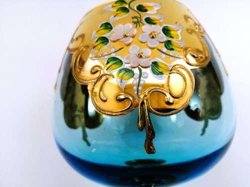 Vintage Italian  Blue & Gold Venetian De - Ar Sesto Fiorentini Italian Goblet