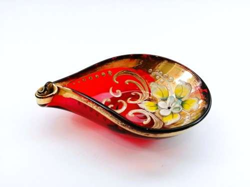 Vintage Italian  Red & Gold Venetian De - Ar Sesto Fiorentini Italian Dish
