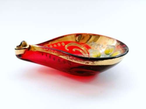 Vintage Italian  Red & Gold Venetian De - Ar Sesto Fiorentini Italian Dish