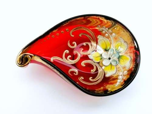 Vintage Italian  Red & Gold Venetian De - Ar Sesto Fiorentini Italian Dish