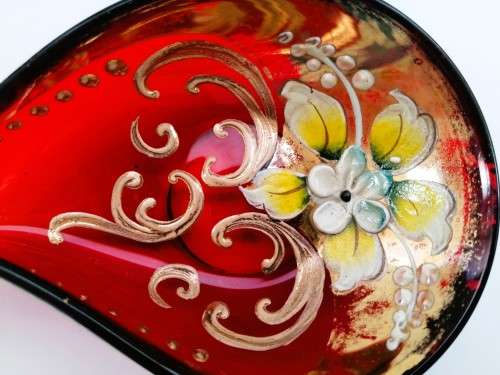 Vintage Italian  Red & Gold Venetian De - Ar Sesto Fiorentini Italian Dish