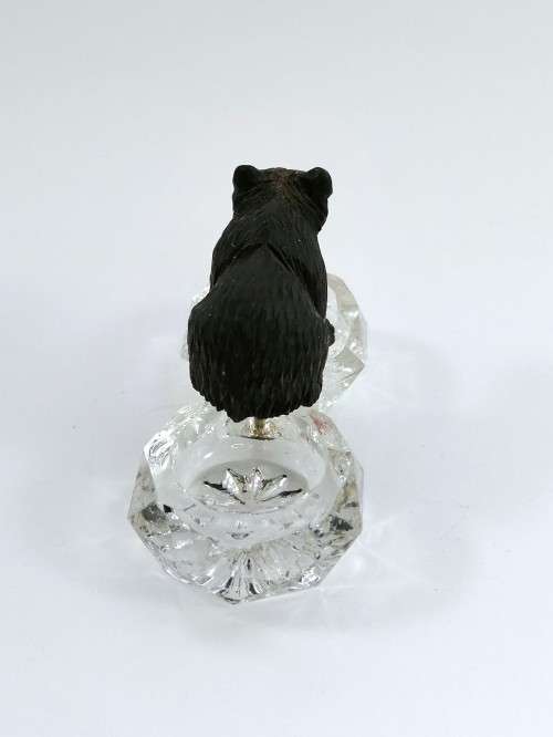 Antique German Black Forest Carved Wood Bear Sitting On Crystal Salt or Spice Cellar