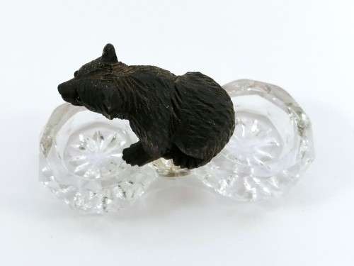 Antique German Black Forest Carved Wood Bear Sitting On Crystal Salt or Spice Cellar
