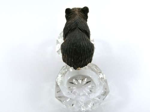Antique German Black Forest Carved Wood Bear Sitting On Crystal Salt or Spice Cellar