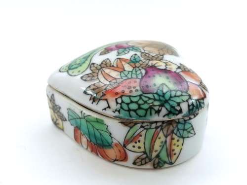 Vintage Heart shape hand Painted  Porcelain Trinket Box.