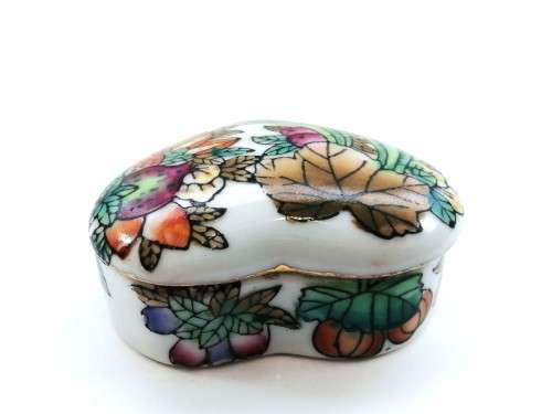 Vintage Heart shape hand Painted  Porcelain Trinket Box.