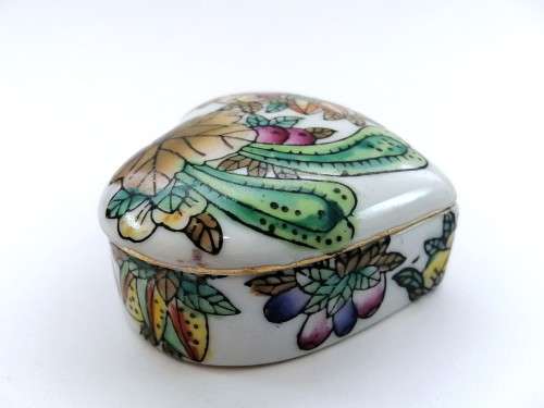 Vintage Heart shape hand Painted  Porcelain Trinket Box.
