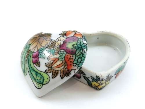 Vintage Heart shape hand Painted  Porcelain Trinket Box.