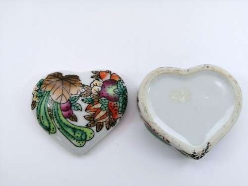 Vintage Heart shape hand Painted  Porcelain Trinket Box.