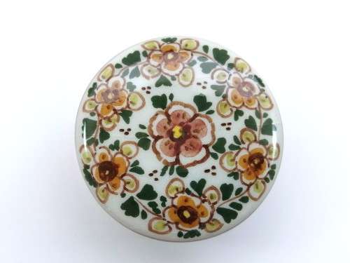 Delft Holland Poly Floral Round Covered Trinket or Candy Box Hand Painted
