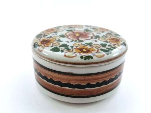 Delft Holland Poly Floral Round Covered Trinket or Candy Box Hand Painted