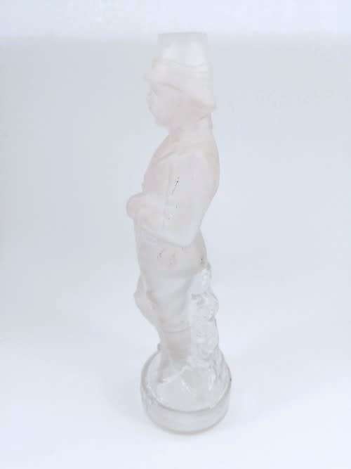 French clear and frosted glass military figurine bottle inscribed STANLEY, circa 1900