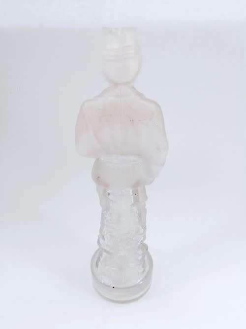 French clear and frosted glass military figurine bottle inscribed STANLEY, circa 1900
