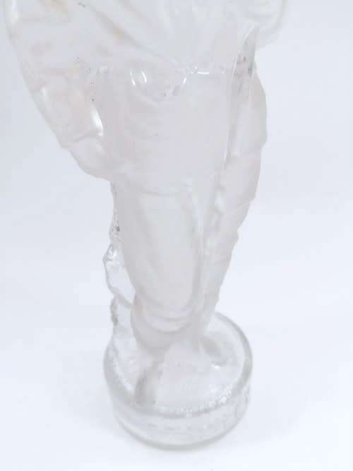 French clear and frosted glass military figurine bottle inscribed STANLEY, circa 1900