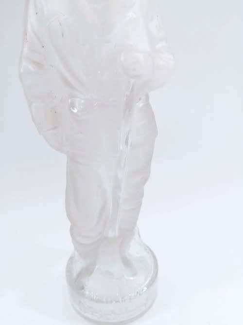 French clear and frosted glass military figurine bottle inscribed STANLEY, circa 1900