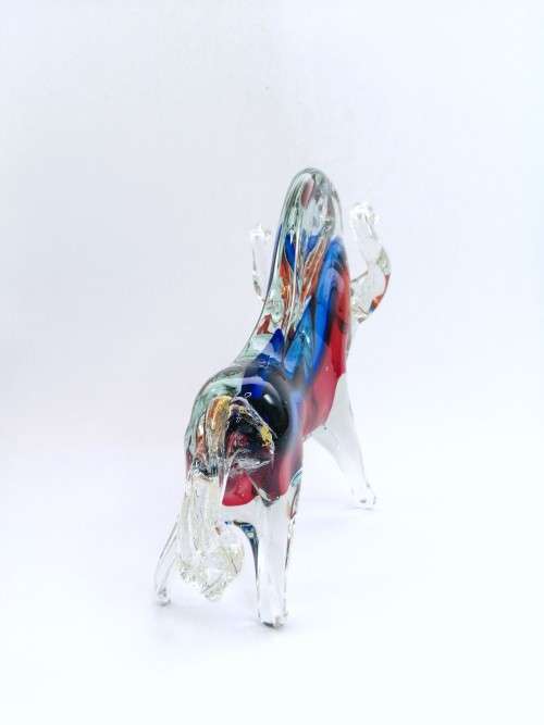 Large Magnificent MURANO Cenedese Bull Figurine Sommerso red and blue ART GLASS GOLD LEAF