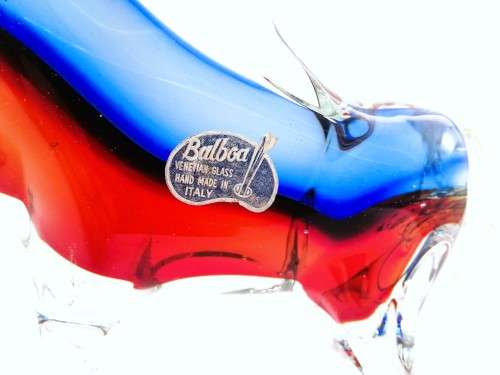 Large Magnificent MURANO Cenedese Bull Figurine Sommerso red and blue ART GLASS GOLD LEAF