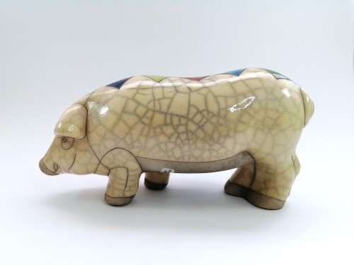 Fantastic Large Raku Pottery Pig