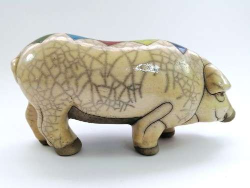 Fantastic Large Raku Pottery Pig