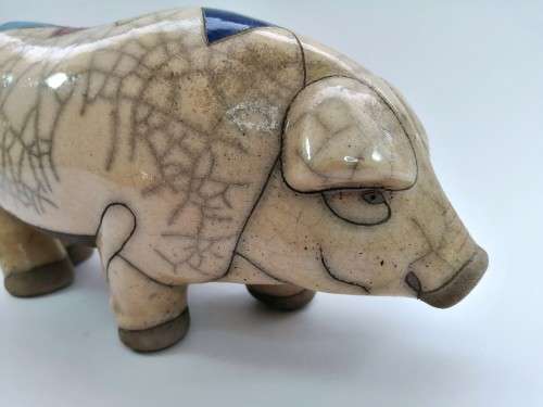 Fantastic Large Raku Pottery Pig