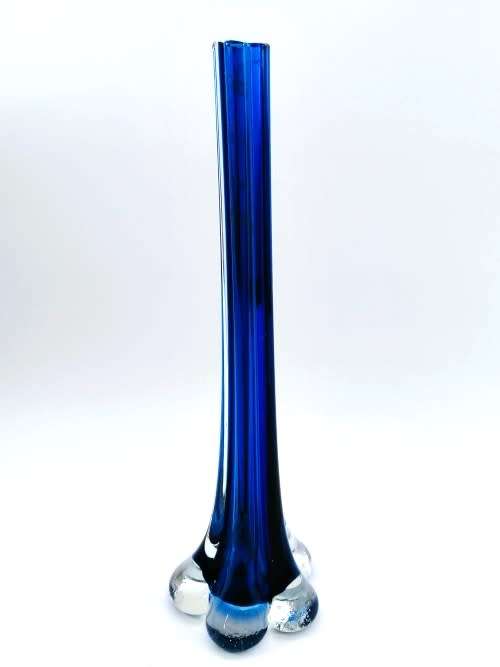 Vintage Tall Blue Thin Glass Bud Vase