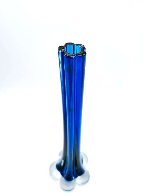 Vintage Tall Blue Thin Glass Bud Vase