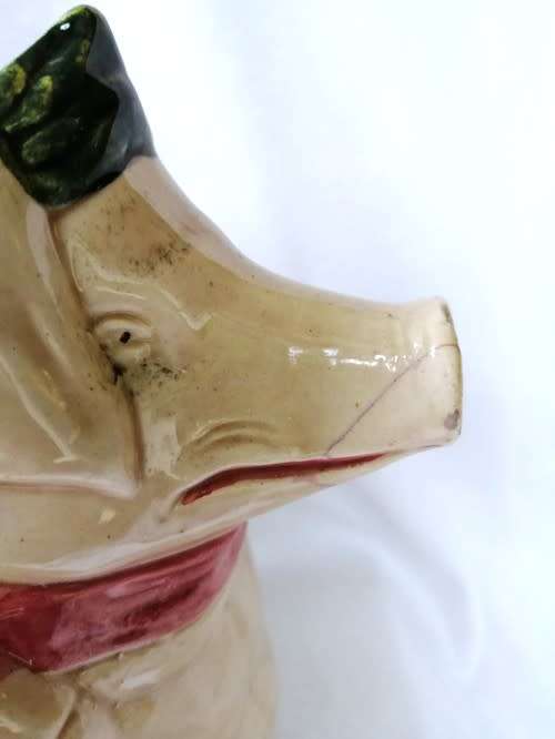 Emperor Pig Carrying a Ham- Antique Majolica Jug Pitcher French
