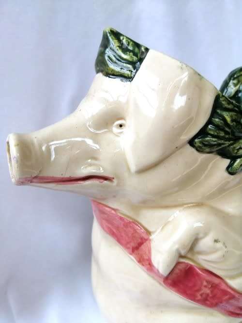 Emperor Pig Carrying a Ham- Antique Majolica Jug Pitcher French