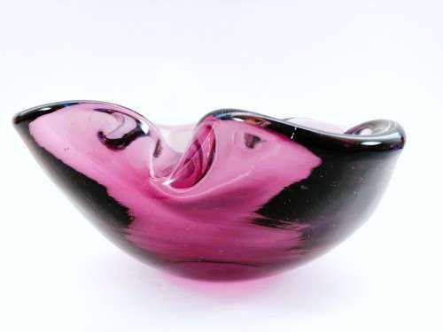 Large Murano Hand Blown Glass Pink and Blue Dish Bowl