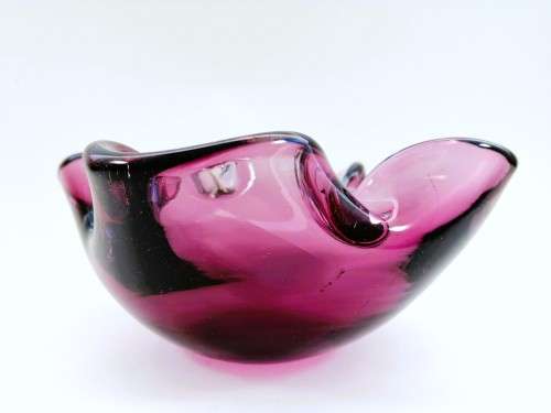Large Murano Hand Blown Glass Pink and Blue Dish Bowl