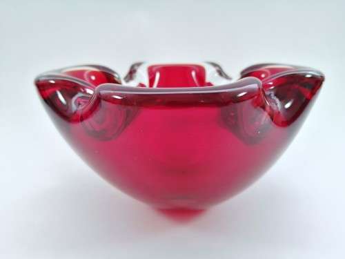Large Murano Hand Blown Glass Red Dish Bowl