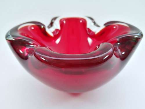 Large Murano Hand Blown Glass Red Dish Bowl