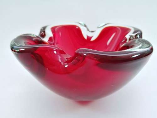 Large Murano Hand Blown Glass Red Dish Bowl