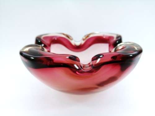 Large Murano Hand Blown Glass Pink and Blue Dish Bowl