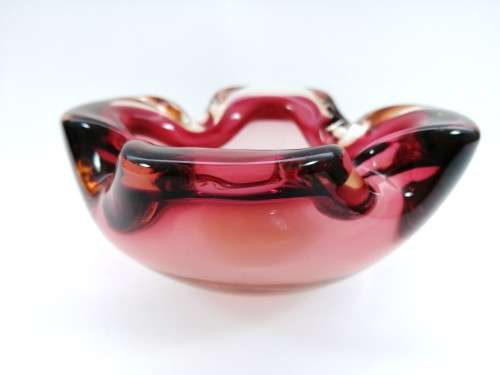 Large Murano Hand Blown Glass Pink and Blue Dish Bowl