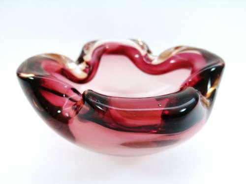 Large Murano Hand Blown Glass Pink and Blue Dish Bowl