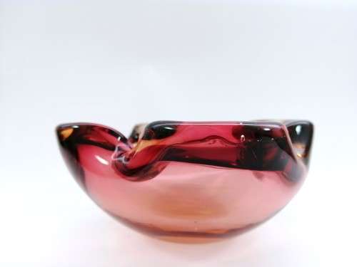 Large Murano Hand Blown Glass Pink and Blue Dish Bowl