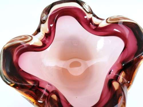Large Murano Hand Blown Glass Pink and Blue Dish Bowl