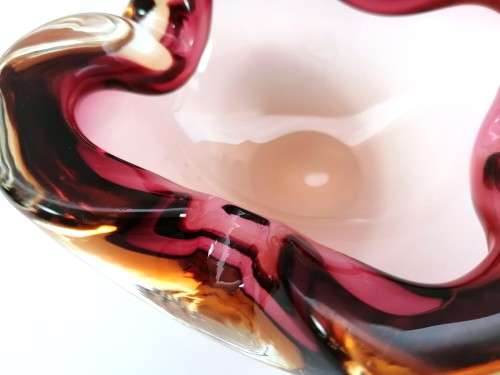 Large Murano Hand Blown Glass Pink and Blue Dish Bowl