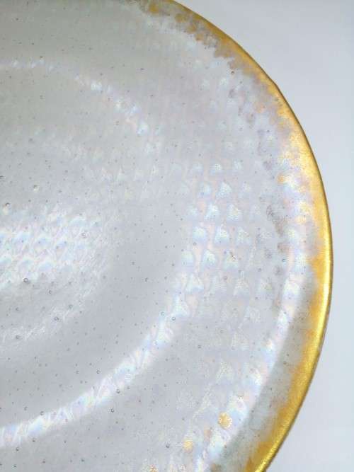 X-Large iridescent glass centerpiece plate with bubbles