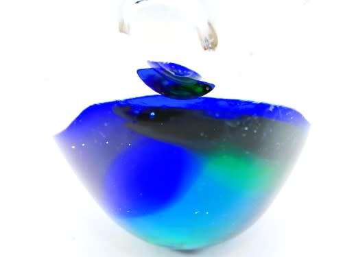 Stunning vibrant detailed Blue and Green glass paperweight